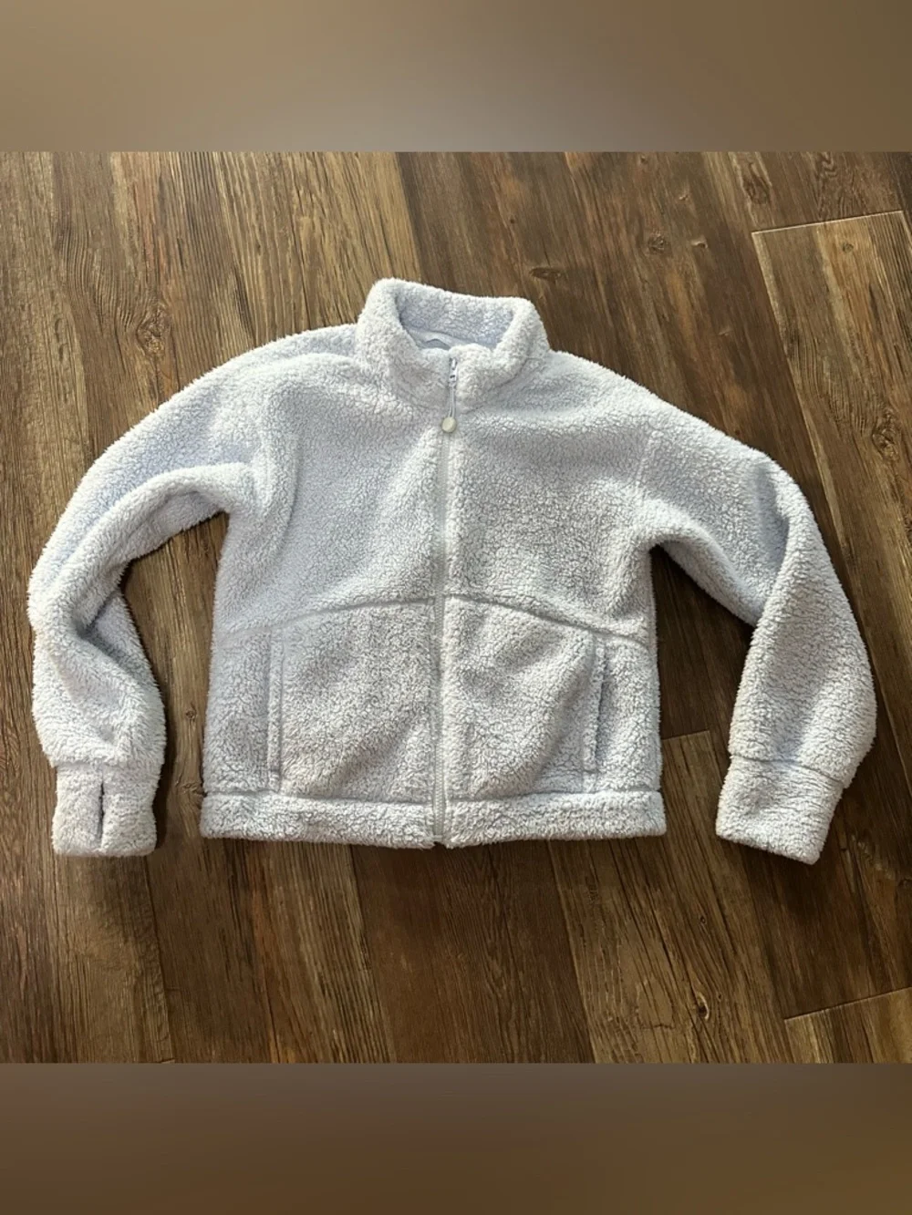 Athleta girl light blue dream on Sherpa full zip jacket XL 14